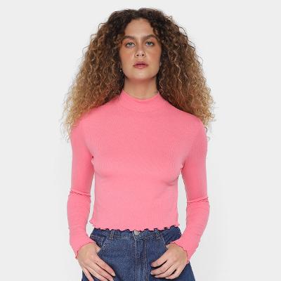 Camiseta Cropped Hering Manga Longa Feminina
