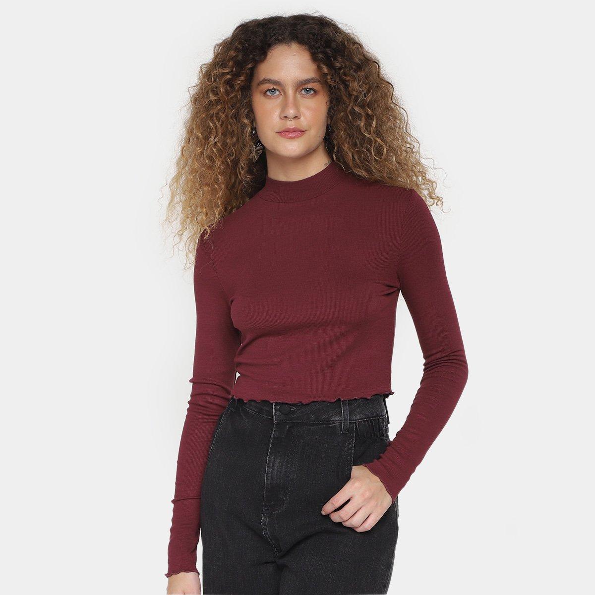 Camiseta Cropped Hering Manga Longa Feminina - 1