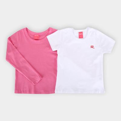 Kit Blusa Infantil Kely & Kety Basic Manga Longa e Curta Menina - 2 Peças