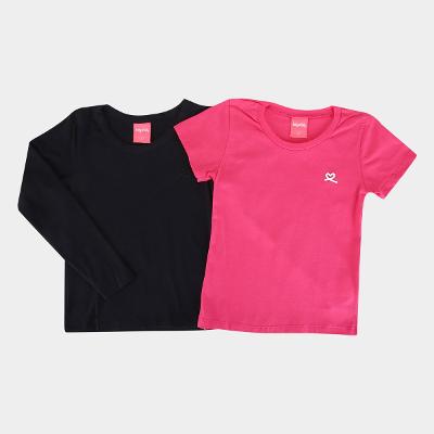 Kit Blusa Infantil Kely & Kety Basic Manga Longa e Curta Menina - 2 Peças
