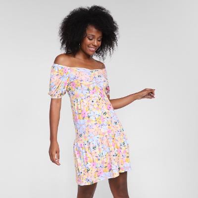 Vestido Lecimar Curto Ombro A Ombro Floral