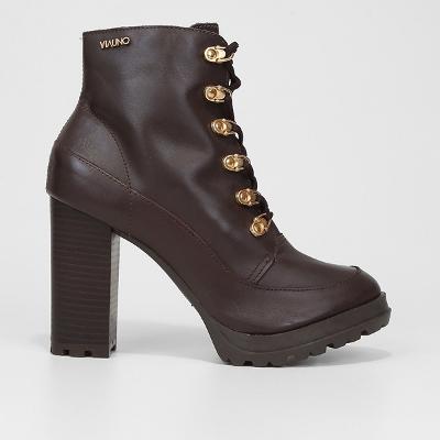 Bota Coturno Via Uno Couro Salto Alto Feminina