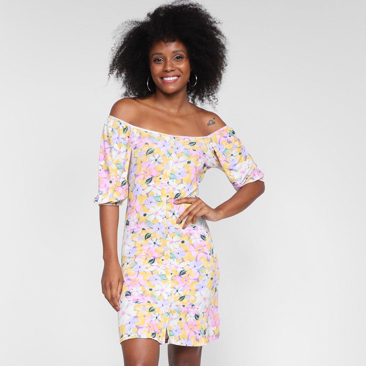 Vestido Lecimar Curto Ombro A Ombro Floral - 1