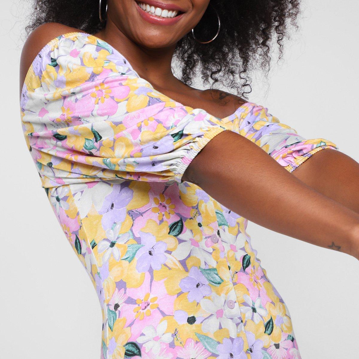 Vestido Lecimar Curto Ombro A Ombro Floral - 3