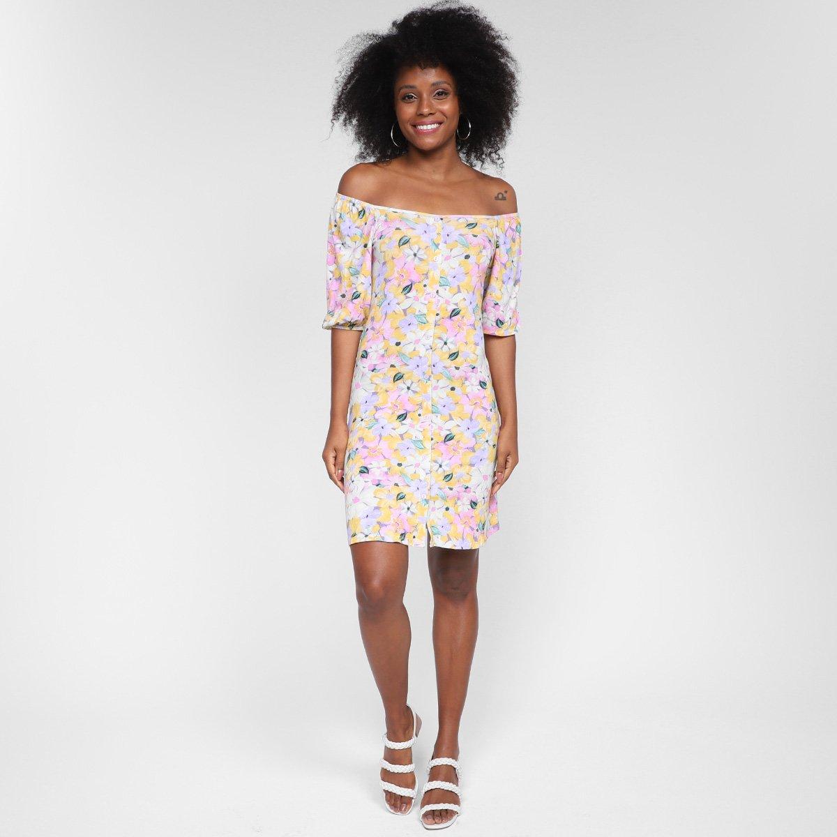 Vestido Lecimar Curto Ombro A Ombro Floral - 4