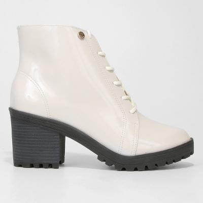 Bota Coturno Cano Curto Via Uno Verniz Feminina