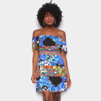 Vestido Água Viva Curto Ombro A Ombro Tie Dye