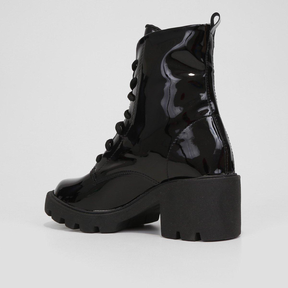 Bota Coturno Cano Curto Look Fashion Verniz Tratorada Feminina - 5