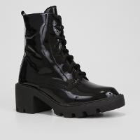 Bota Coturno Cano Curto Look Fashion Verniz Tratorada Feminina - 3