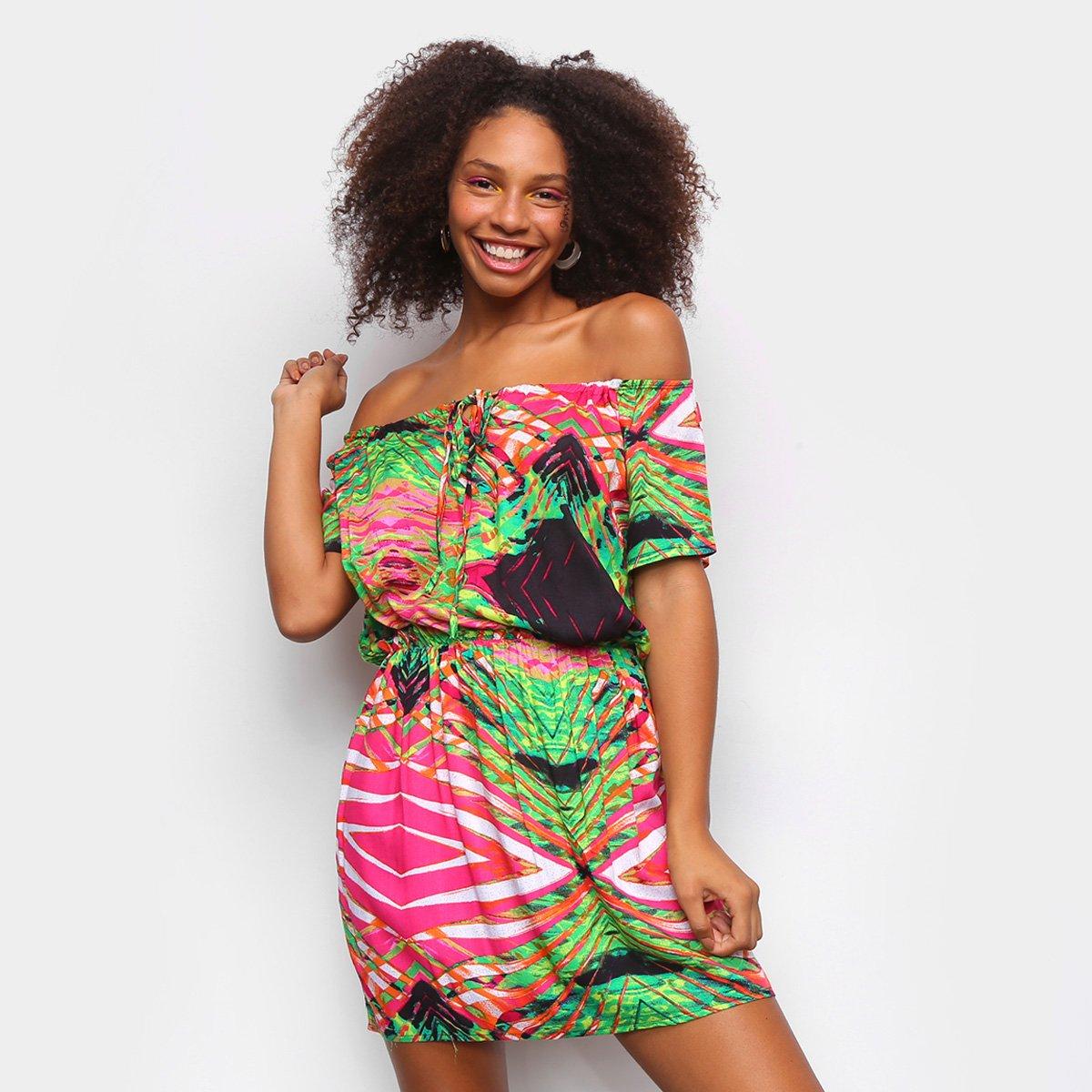 Vestido Curto Água Viva Estampado Ombro A Ombro - 1