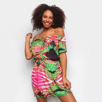 Vestido Curto Água Viva Estampado Ombro A Ombro - 1