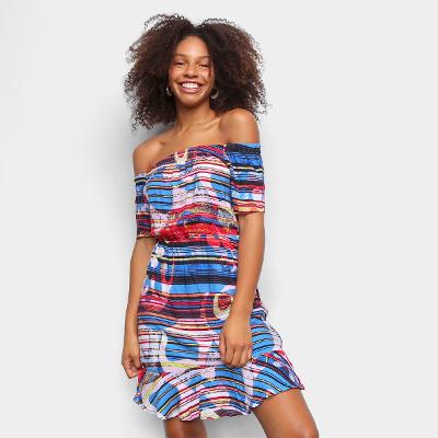 Vestido Água Viva Curto Ombro A Ombro Color Block