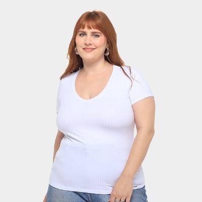 Blusa Lunender Canelada Plus Size  Básica Feminina