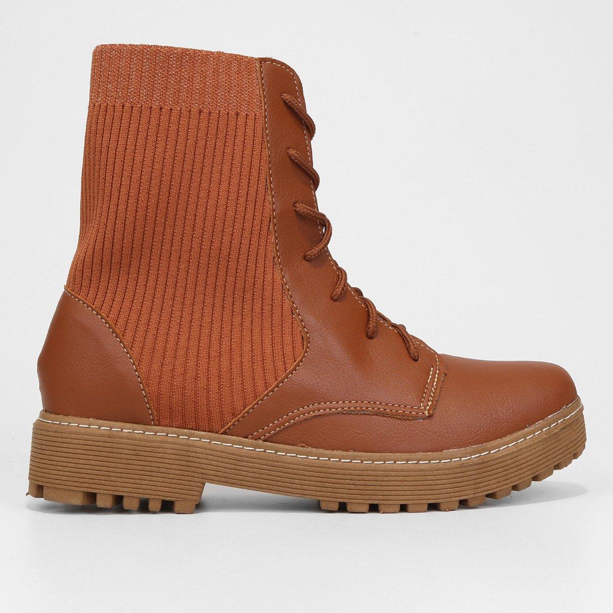Bota Coturno Cano Curto Look Fashion Knit Feminina - 1