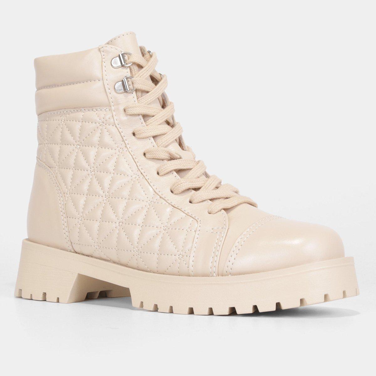 Bota Shoestock Couro Coturno Matelassê Tratorado Feminina - 4