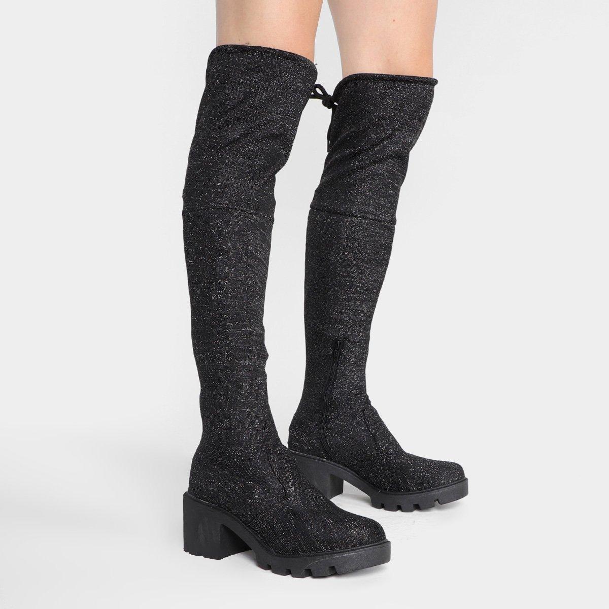 Bota Cano Alto Look Fashion Amarração Feminina - 2