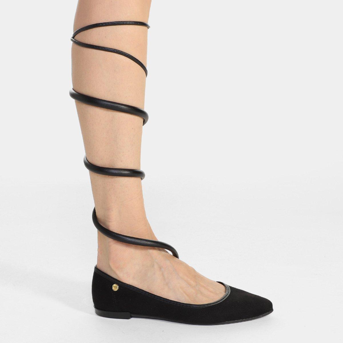 Sapatilha Moleca Bico Fino Amarração Feminina - 1