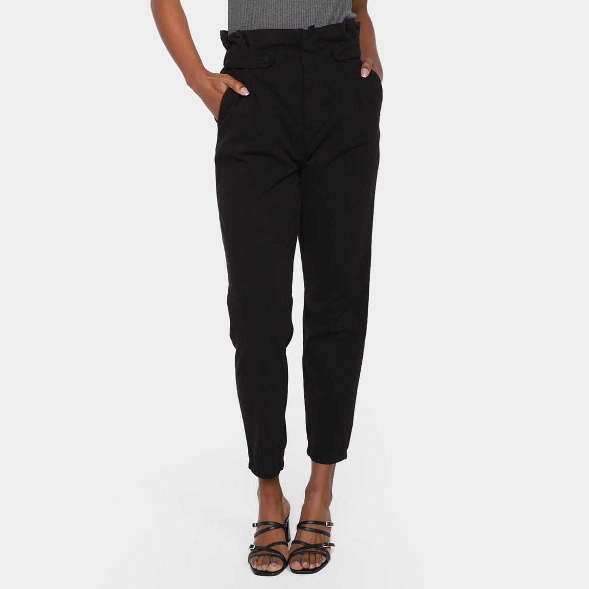 Calça Clochard Cambos Jeans Cropped Com Pence Frontal Cintura Alta Feminina - 1