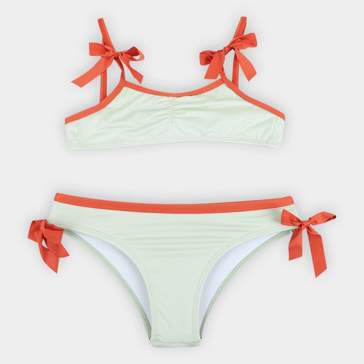 Conjunto Biquíni Infantil Hering Com Proteção UV 50+ Liso Lacinho - 1