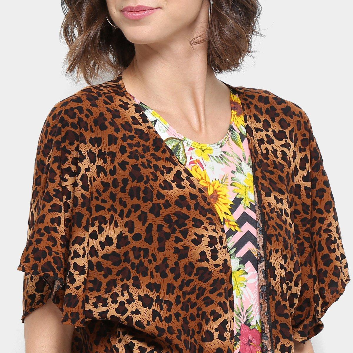 Camisa Saída de Praia Flora Zuu Animal Print Onça Feminina - 4