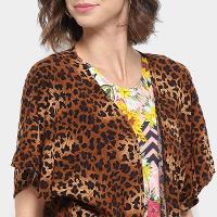 Camisa Saída de Praia Flora Zuu Animal Print Onça Feminina - 4