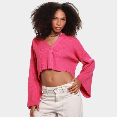 Cardigan Cropped Dzarm Tricô Feminino