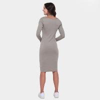 Vestido Shioo Tubinho Midi Manga Longa Canelado - 2