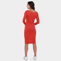 Vestido Shioo Tubinho Midi Manga Longa Canelado - 2