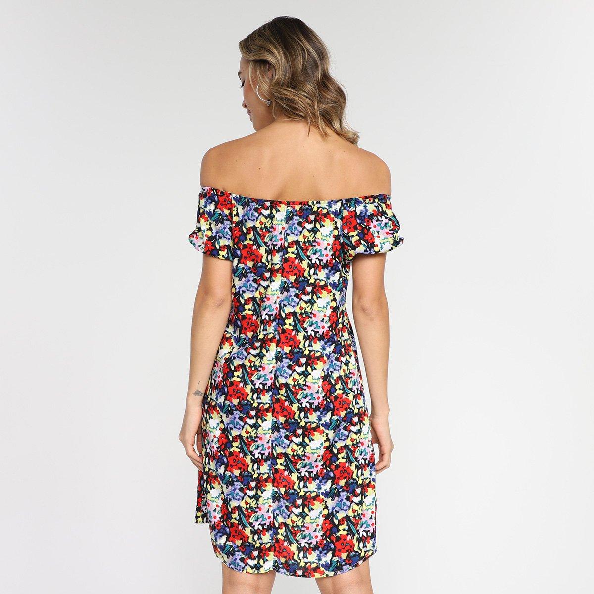 Vestido Slinks Curto Ombro a Ombro Manga Lastex Floral - 2