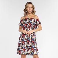 Vestido Slinks Curto Ombro a Ombro Manga Lastex Floral - 1