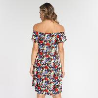 Vestido Slinks Curto Ombro a Ombro Manga Lastex Floral - 2