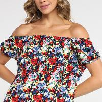 Vestido Slinks Curto Ombro a Ombro Manga Lastex Floral - 3