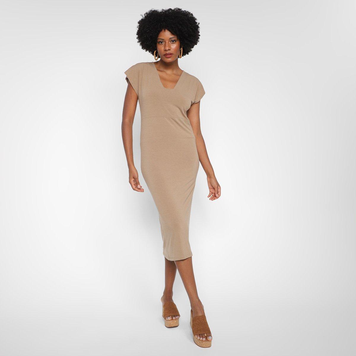 Vestido Volare Tubinho Midi Decote V Manga Japonesa - 1