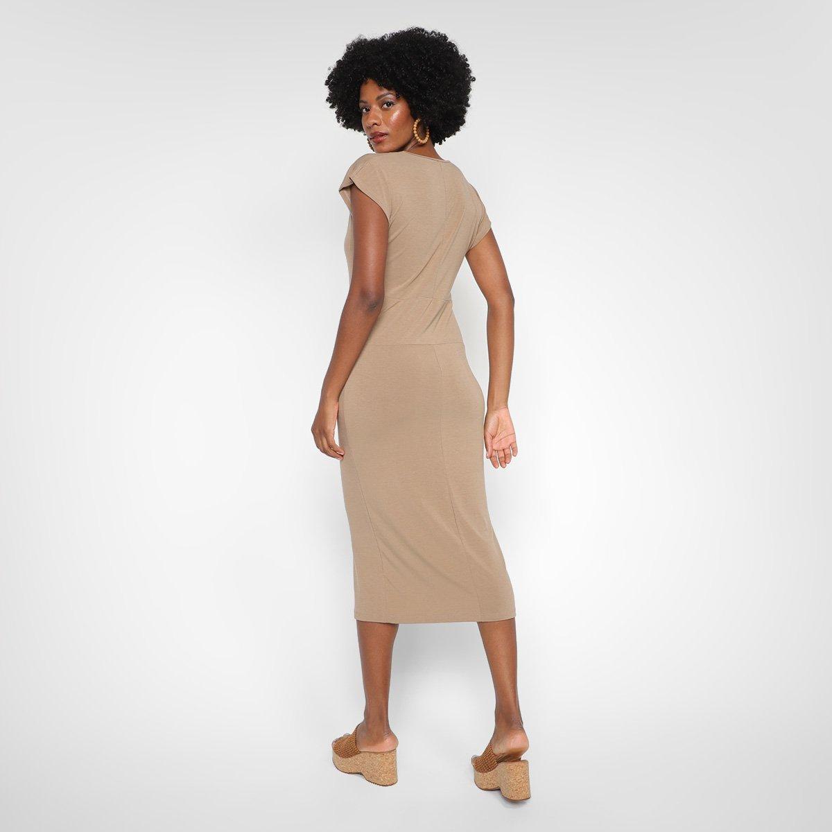 Vestido Volare Tubinho Midi Decote V Manga Japonesa - 2