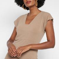 Vestido Volare Tubinho Midi Decote V Manga Japonesa - 3