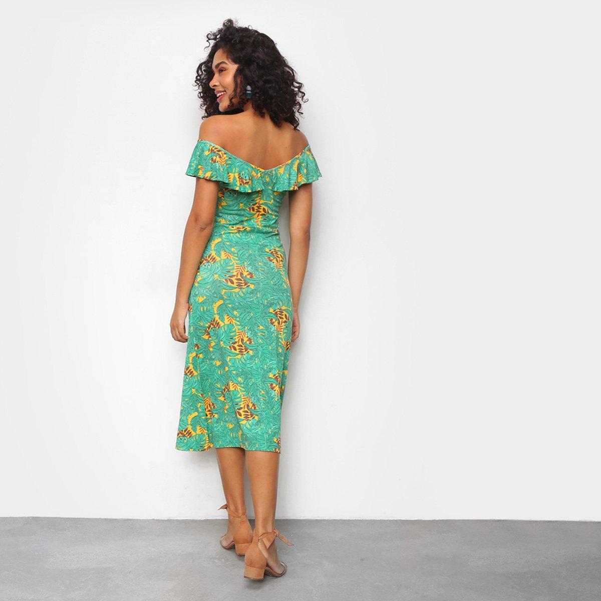 Vestido Volare Evasê Midi Decote V Babados - 2