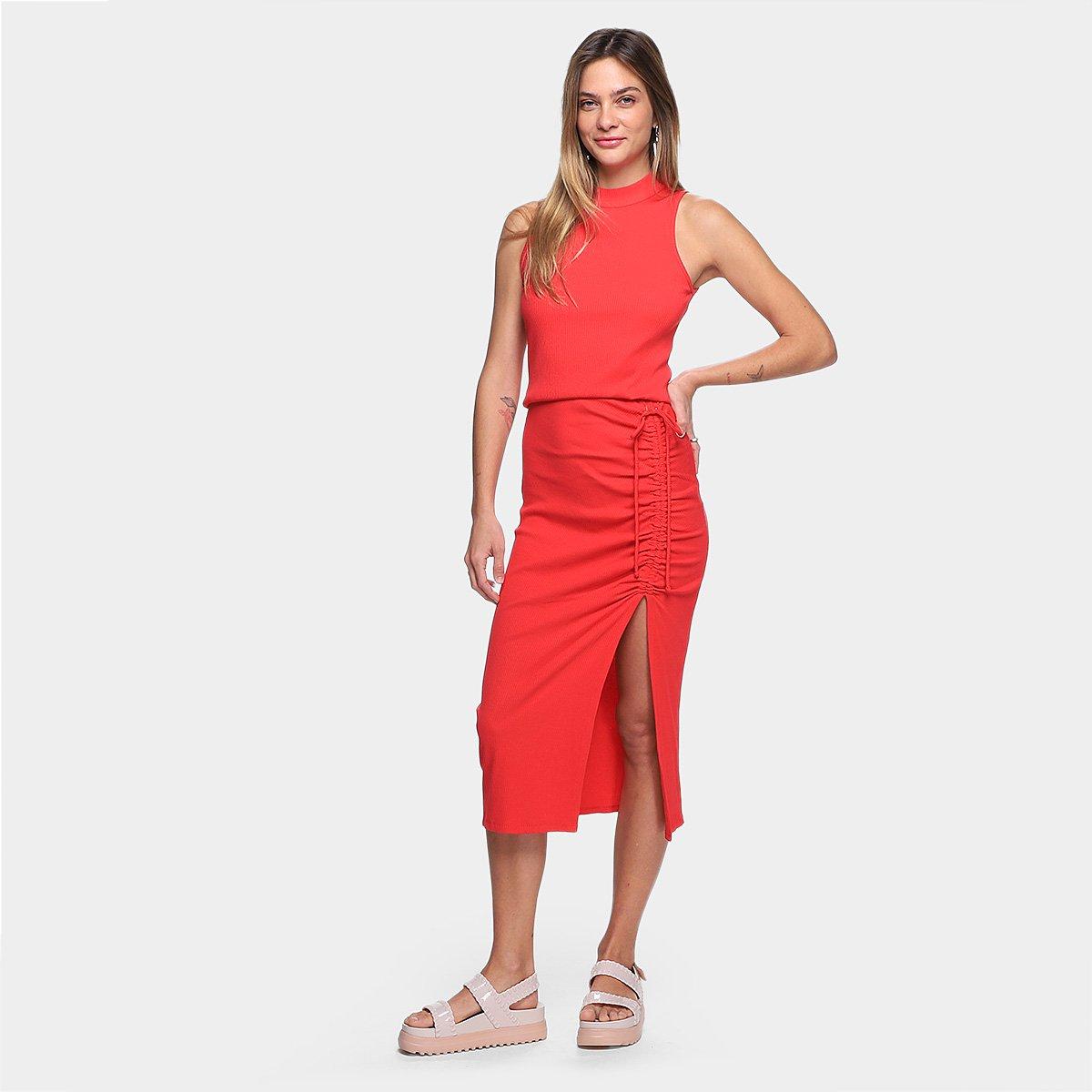 Vestido Midi Il Shin Canelado Fenda - 1