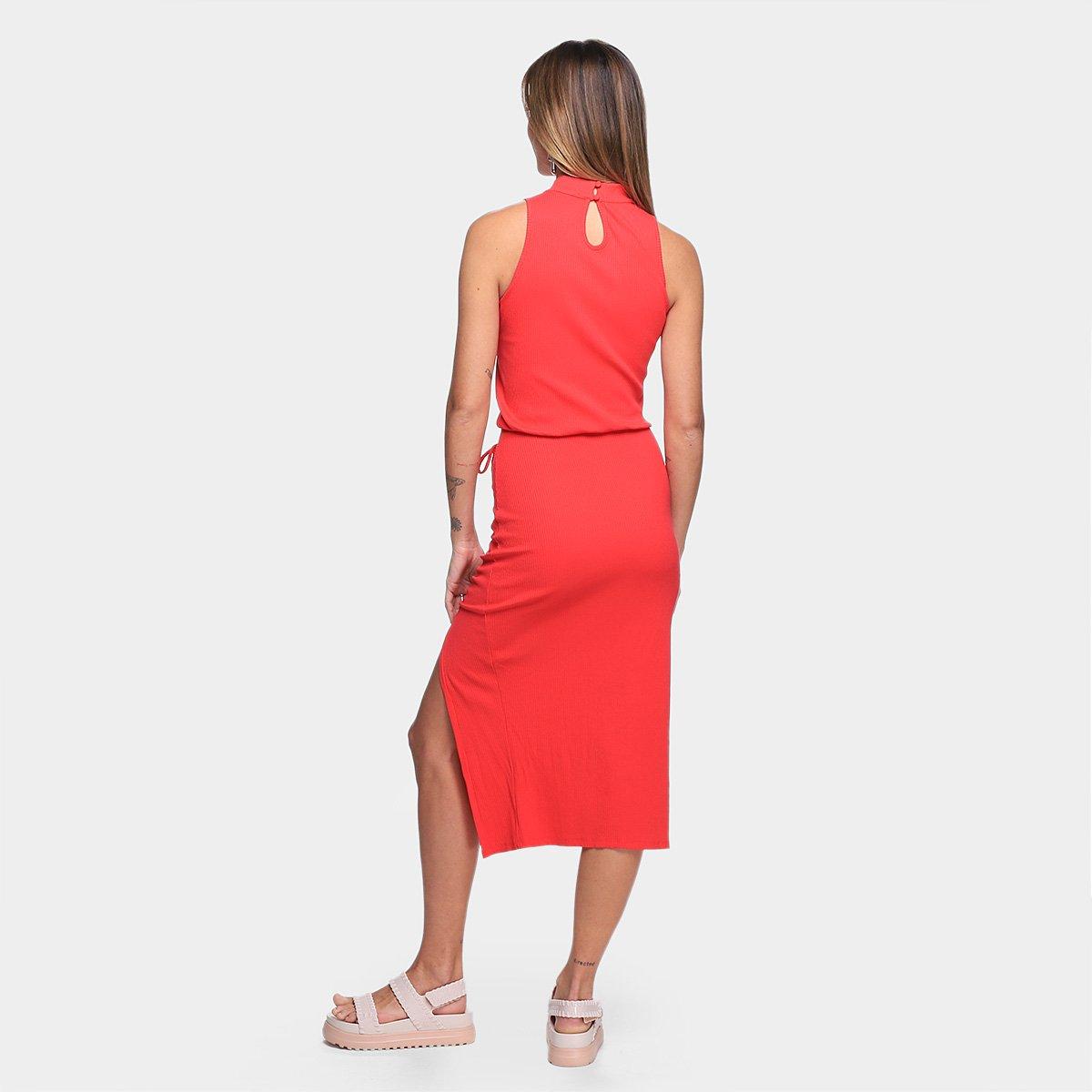 Vestido Midi Il Shin Canelado Fenda - 2