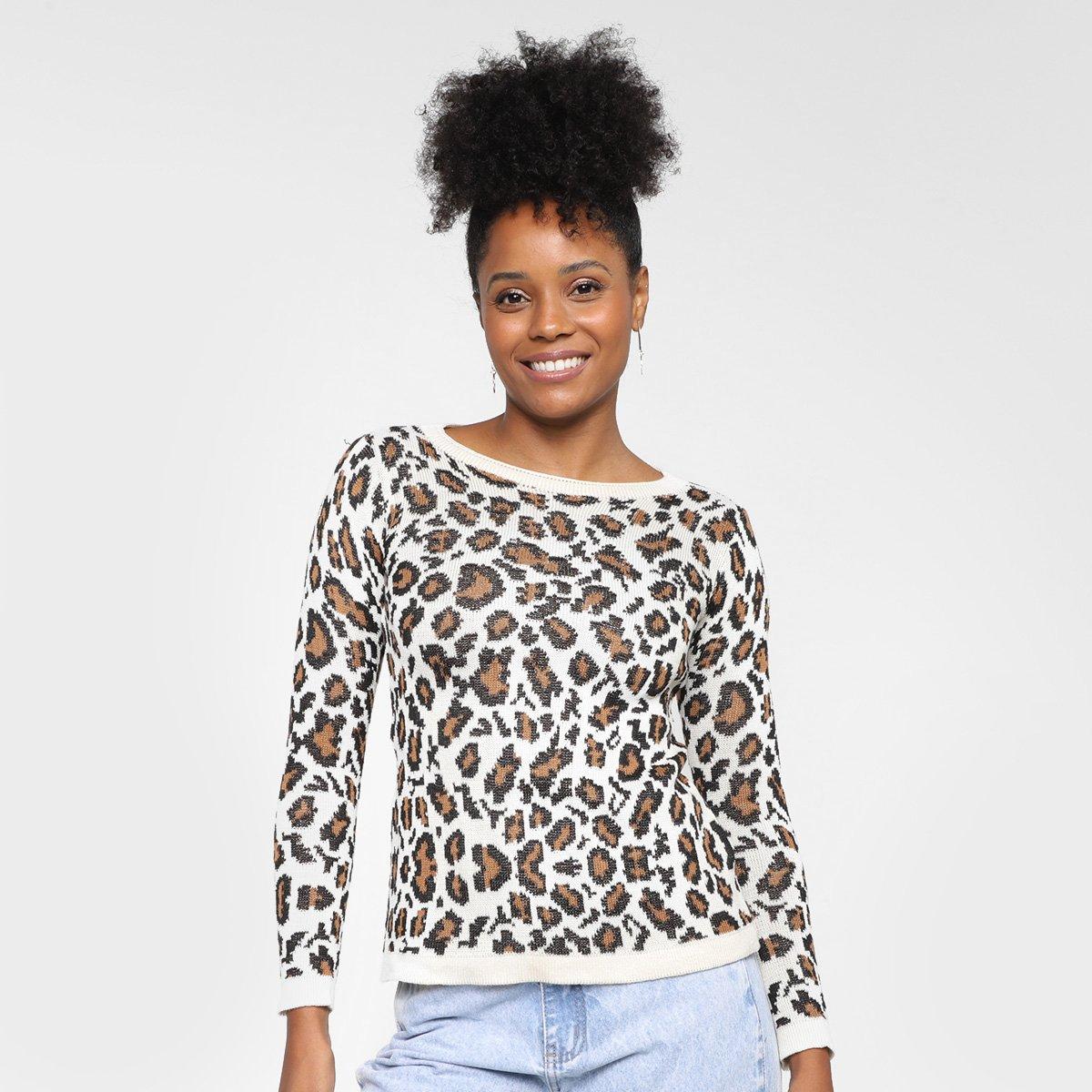 Blusa Tricô Mercatto Animal Print Onça Feminina - 1