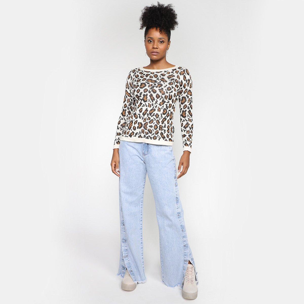 Blusa Tricô Mercatto Animal Print Onça Feminina - 4