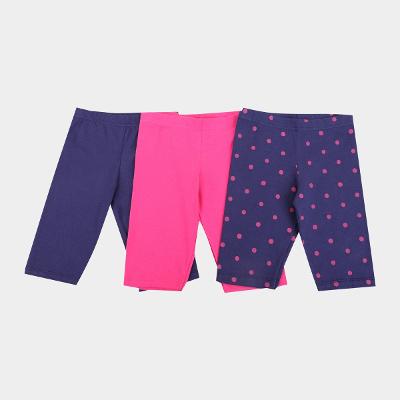 Shorts Candy Kids Feminino Kit 3 Bermudas Ciclistas KitCic1-Azul+RosaKitCic1