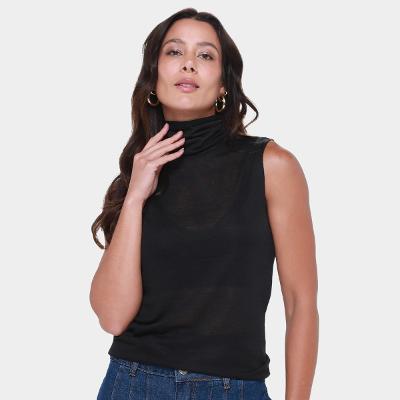 Regata Animale Jeans Malha Flamê Gola Alta Feminina