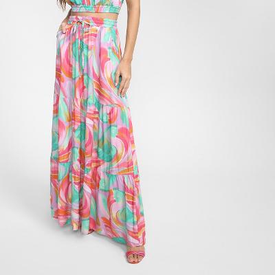 Saia Longa Mercatto Estampada Cintura Alta