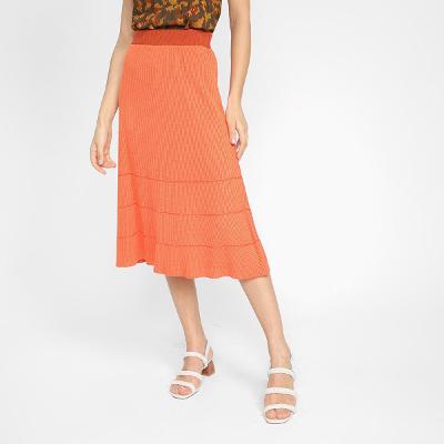 Saia Animale Jeans Tricô Evasê Cintura Alta