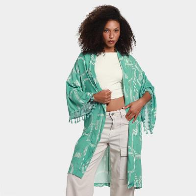 Kimono All Is Love Estampa Geométrica C/ Tassel Feminina