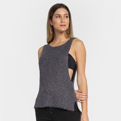 Colete Animale Jeans Tricô Lateral Aberta Feminino