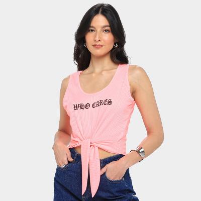Regata Lecimar Who Cares Cropped Recorte Com Nó Feminina