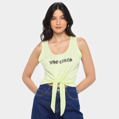Regata Lecimar Who Cares Cropped Recorte Com Nó Feminina