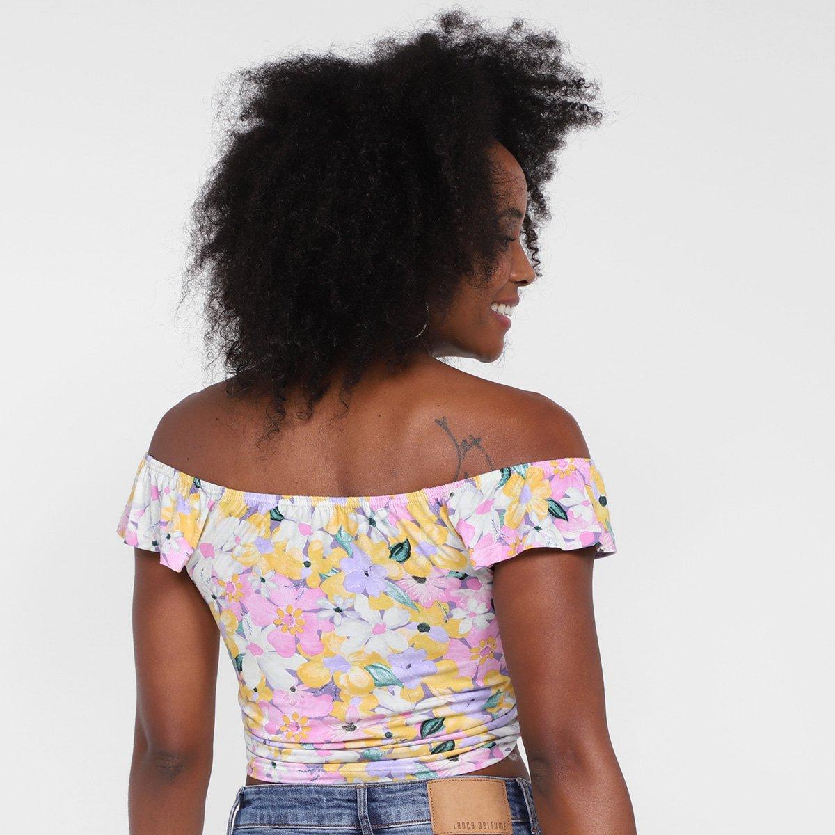 Blusa Lecimar Cropped Ombro A Ombro Floral Feminina - 2