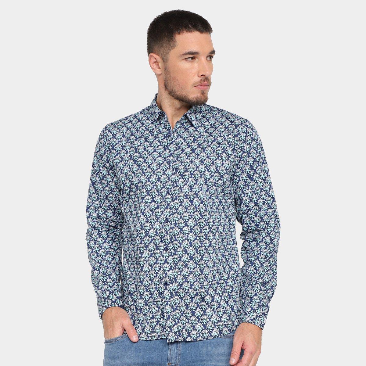 Camisa Manga Longa Pacific Blue Estampada Masculina - 1